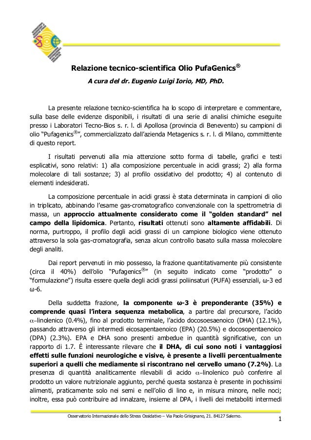 QUALITA' OMEGA 3 PUFAGENICS 2016
