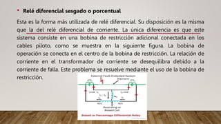 • Relé diferencial sesgado o porcentual
Esta es la forma más utilizada de relé diferencial. Su disposición es la misma
que...