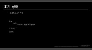 • 프로젝트 초기 커밋
SVN
trunk
pom.xml : 0.0.1-SNAPSHOT
TEST ENV
NEXUS
 