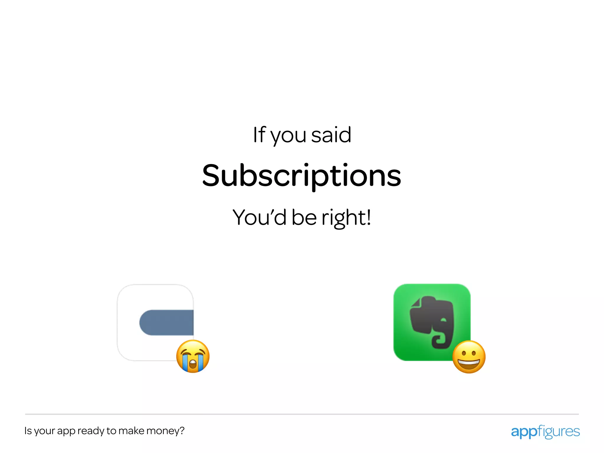 Is your app ready to make money?
Subscriptions
If you said
You’d be right!
😀😭
 