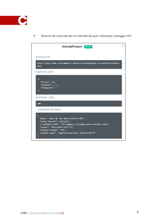 9CORE – Documentação de versão 2.6
 Retorno de chamada de um método da layer utilizando o Swagger API:
 