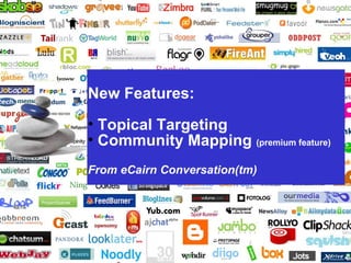 New Features:
                           • Topical Targeting
                           • Community Mapping (premium feature)
                           From eCairn Conversation(tm)




1   Presentation title in footer                       1 July 2009
                                    Nov 09th release
 