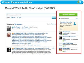 Chatter Recommendations

  Merged “What To Do Now” widget (“WTDN”)
 