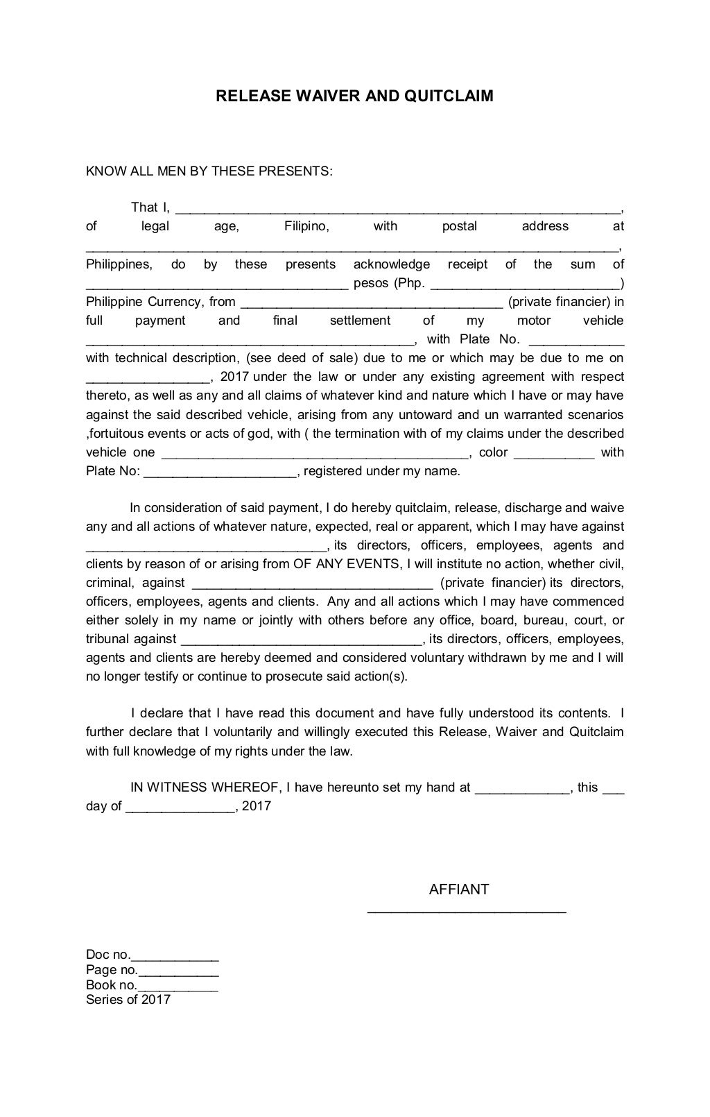 Release waiver and quitclaim