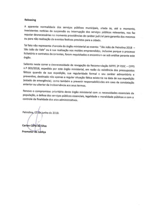 Release Carlan Carlo, promotor de Justiça de Petrolina