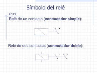 Símbolo del relé Relé  de un contacto ( conmutador  s imple ):   Relé  de  dos  contacto s  ( conmutador  doble ):   