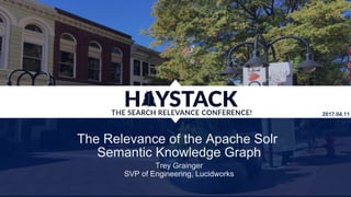 The Relevance of the Apache Solr
Semantic Knowledge Graph
Trey Grainger
SVP of Engineering, Lucidworks
2017.04.11
 