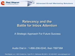 Relevancy and the  Battle for Inbox Attention  A Strategic Approach For Future Success Audio Dial in : 1-866-206-0240, then 789736# 