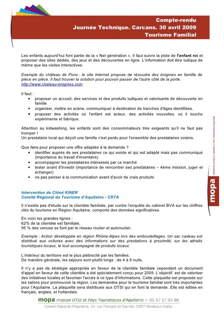 Relevé De Conclusions Journée Tourisme Familial 30 Avril