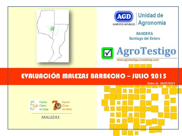BANDERA
Santiago del Estero
EVALUACIÓN MALEZAS BARBECHO – JULIO 2015
Datos al: 10/07/2015
MALEZAS
Factor
Clave
en Soja
Fac...