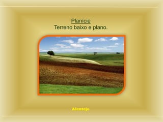 Planície
Terreno baixo e plano.
Alentejo
 
