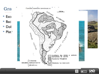 X SAIRX SAIR
Grandes unidades geológicas:
 Escudos cristalinos - pré-cambriano;
 Bacias sedimentares – paleozoica;
 Dob...