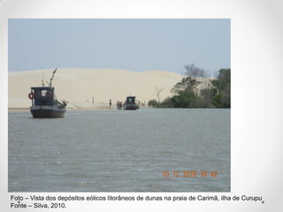 Foto – Vista dos depósitos eólicos litorâneos de dunas na praia de Carimã, ilha de Curupu
Fonte – Silva, 2010.

 