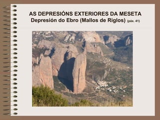 AS DEPRESIÓNS EXTERIORES DA MESETA
Depresión do Ebro (Mallos de Riglos) (páx. 41)
 