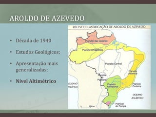 AROLDO DE AZEVEDO
• Década de 1940
• Estudos Geológicos;
• Apresentação mais
generalizadas;
• Nível Altimétrico
 