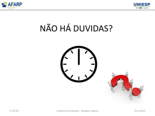 NÃO HÁ DUVIDAS?
11:37:03 Sistemas Distribuídos - Relógios Lógicos Fim enfim!
 