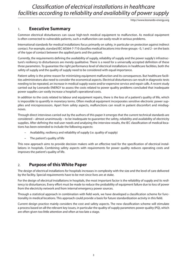 Classification of electrical installations in healthcare facilities ...