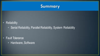 Reliability and clock synchronization