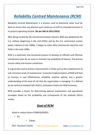 Reliability Centred Maintenance - RCM by Aminul Islam | PDF