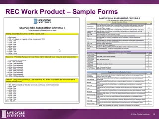 18© Life Cycle Institute
REC work product – sample forms
 