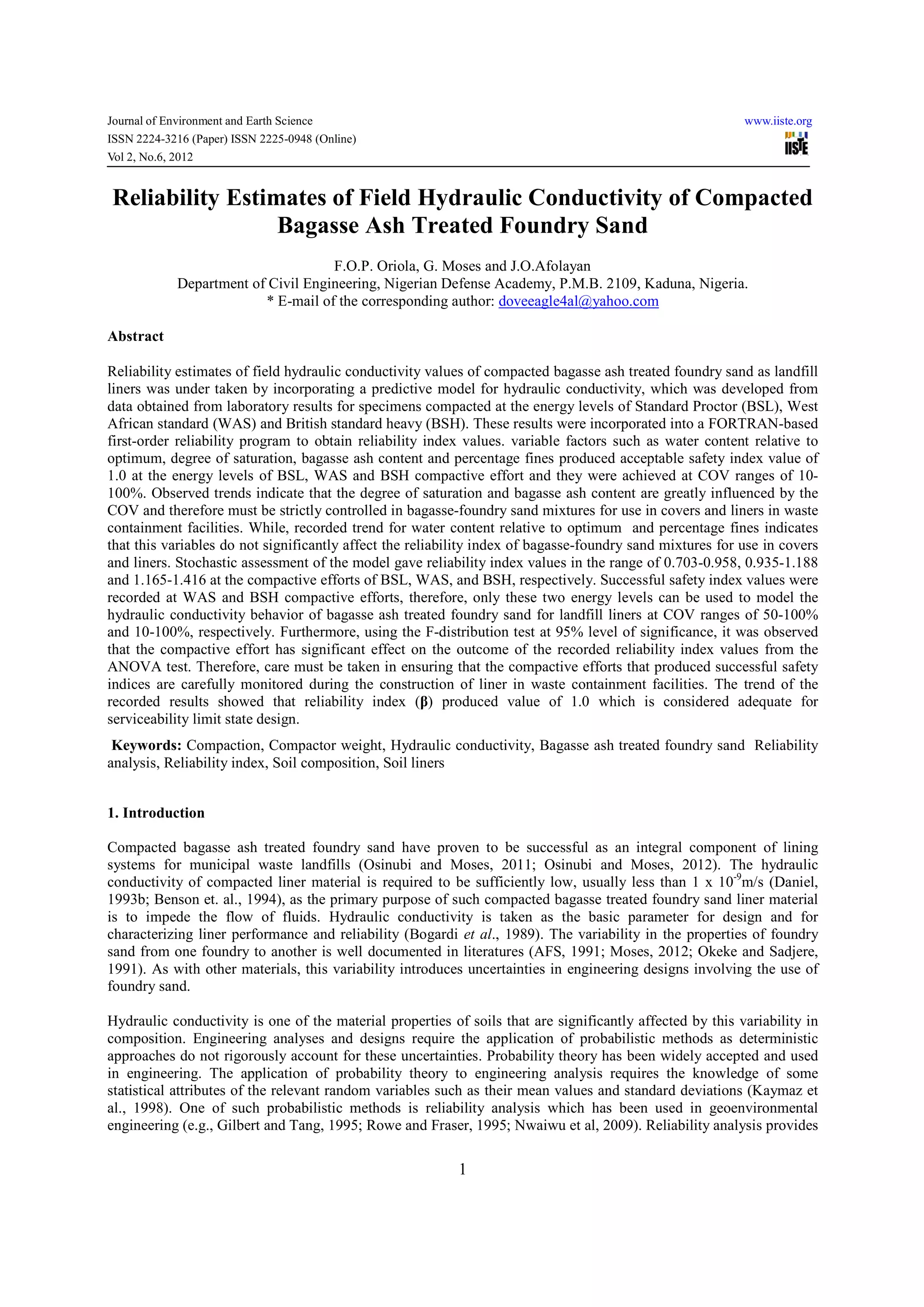 Reliability estimates of field hydraulic conductivity of compacted | PDF