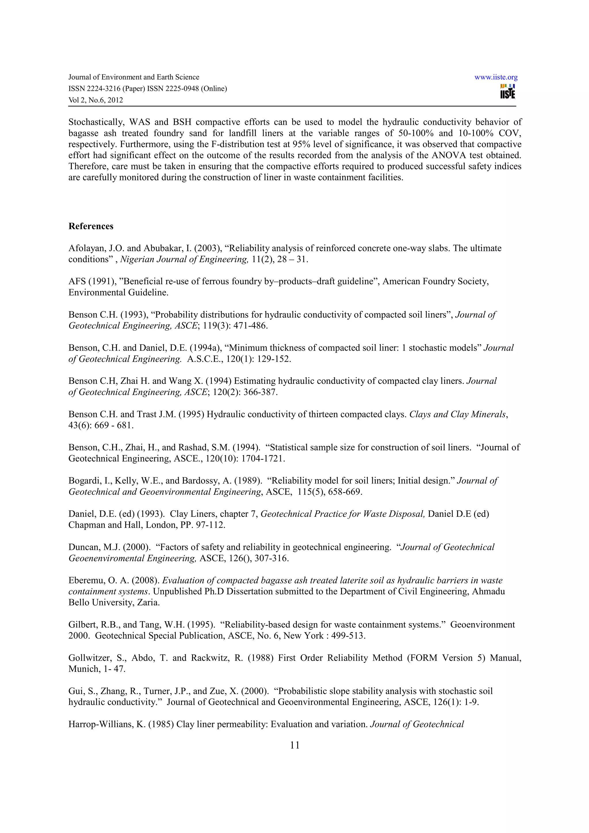 Reliability estimates of field hydraulic conductivity of compacted | PDF