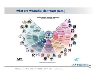 What are Wearable Electronics (cont.) 
? 2004 - 2001907000 Virginia Manor Rd Ste 290, Beltsville MD 20705 | 301-474-0607 | www.dfrsolutions.com 
 
