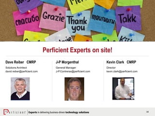 34
Perficient Experts on site!
Dave Reiber CMRP
Solutions Architect
david.reiber@perficient.com
J-P Morgenthal
General Manager
J-P.Contreras@perficient.com
Kevin Clark CMRP
Director
kevin.clark@perficient.com
 