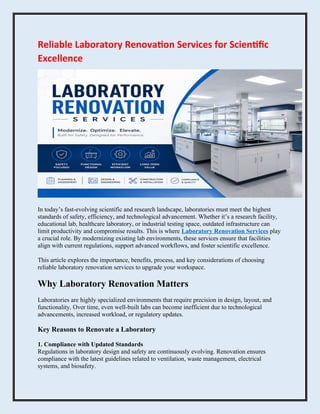 Comprehensive Laboratory Renovation Services for Modern Scientific ...