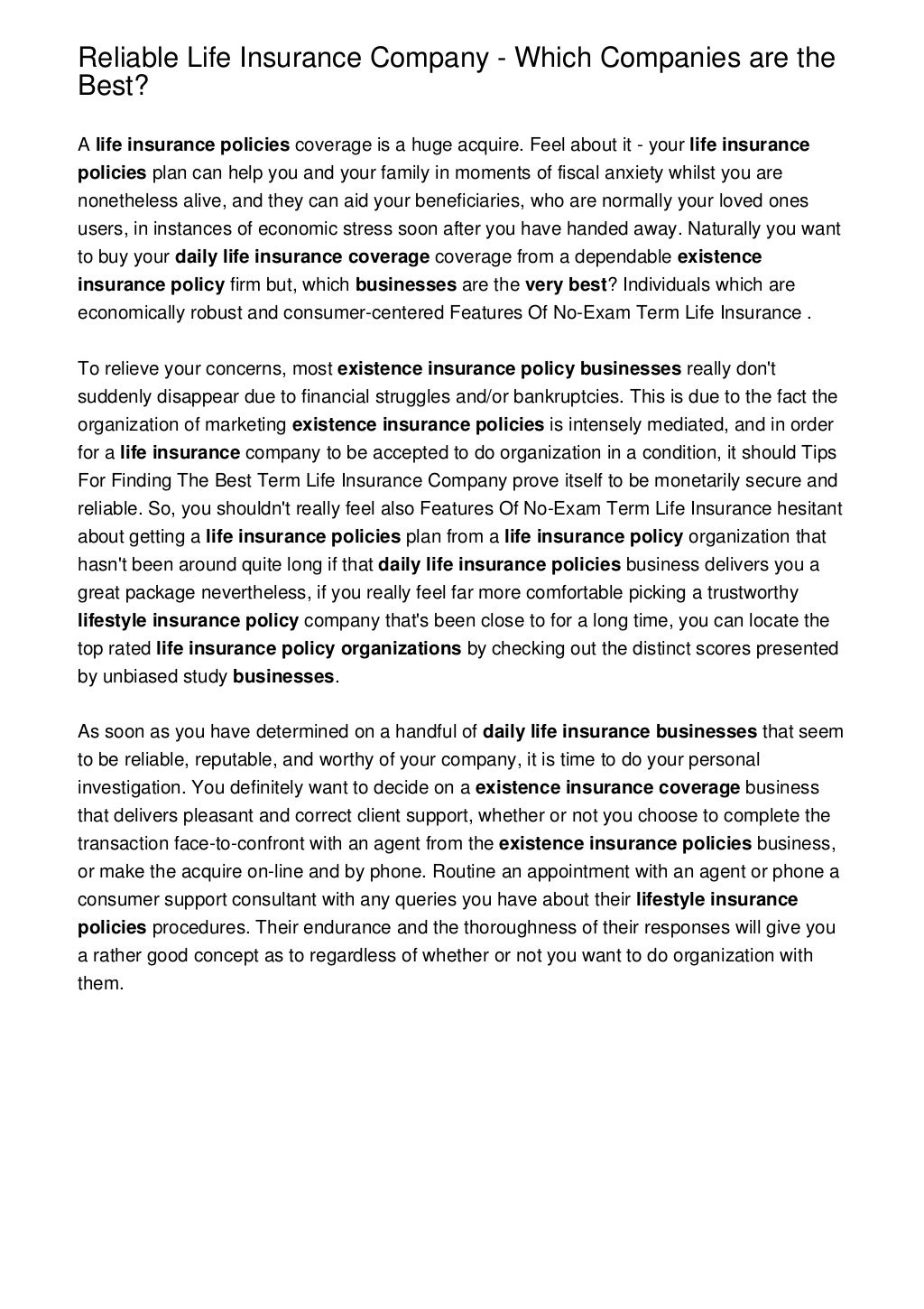 Reliable Life Insurance Company Which Companies are the