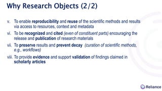 v. To enable reproducibility and reuse of the scientific methods and results
via access to resources, context and metadata...