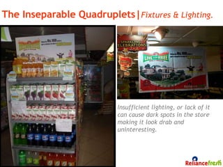 The Inseparable Quadruplets|Fixtures & Lighting.




                          Insufficient lighting, or lack of it
                          can cause dark spots in the store
                          making it look drab and
                          uninteresting.




169
 