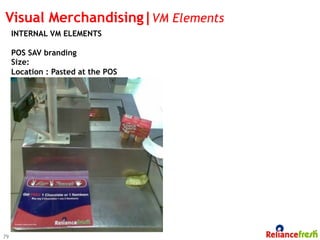 Visual Merchandising|VM Elements
     INTERNAL VM ELEMENTS

     POS SAV branding
     Size:
     Location : Pasted at the POS




79
 