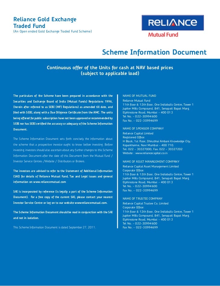 Reliance gold exchange traded fund