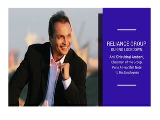 Reliance group during lockdown anil dhirubhai ambani, chairman of the group, pens a heartfelt note to his employees