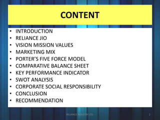 Reliance industries & group of companies co. assessment | PPTX
