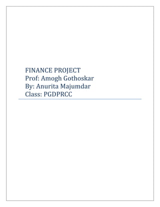 FINANCE PROJECT
Prof: Amogh Gothoskar
By: Anurita Majumdar
Class: PGDPRCC

 