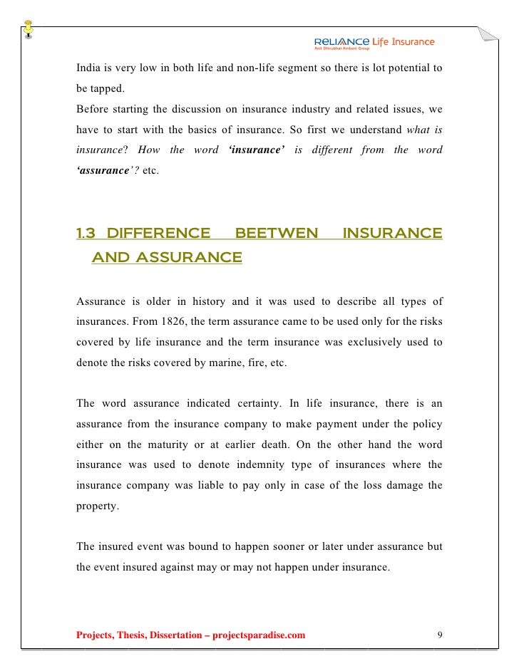 Thesis on life insurance in india