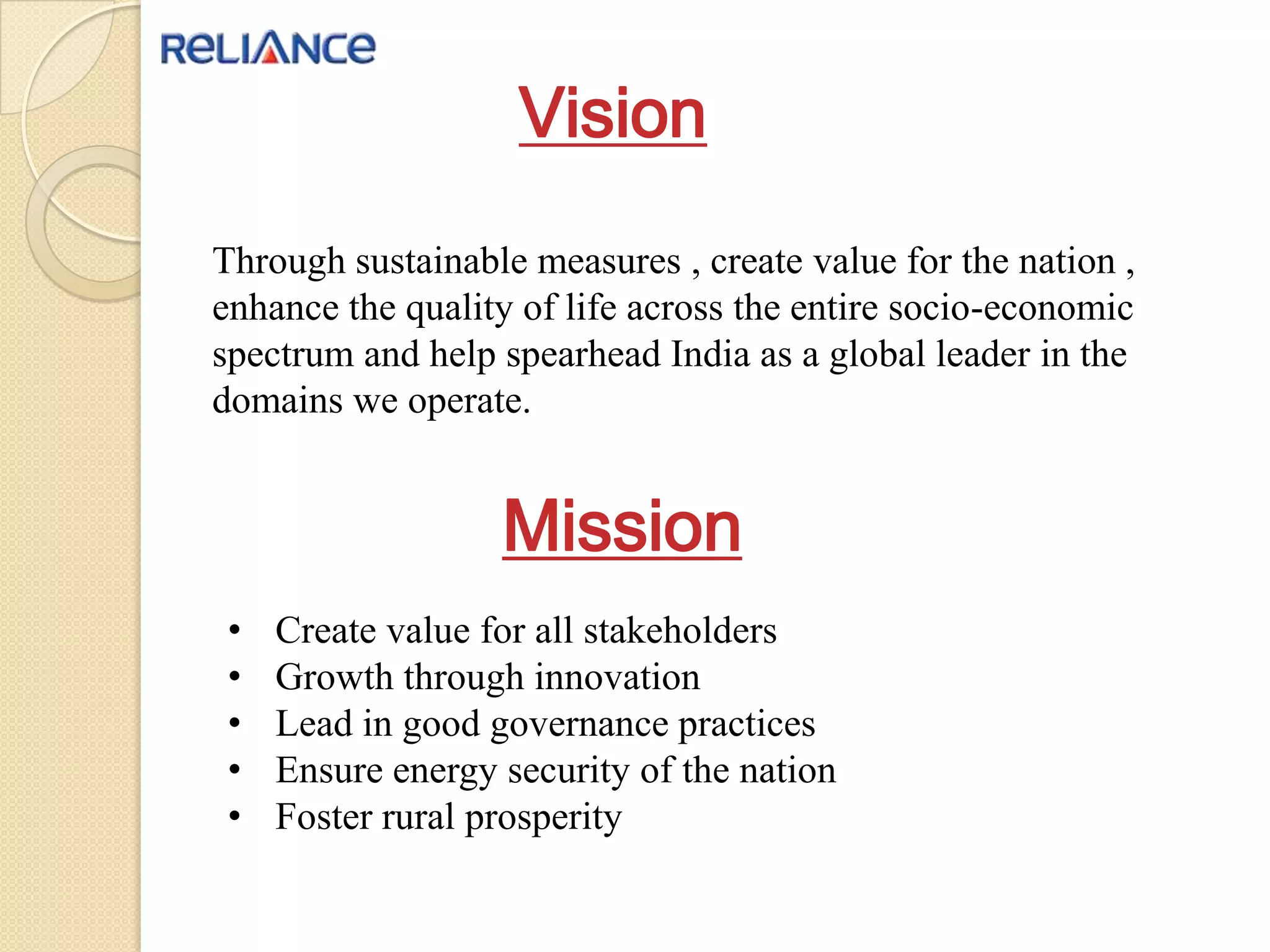 Reliance presenation, Full company Profile, History and Future | PPTX