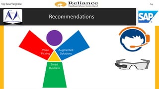 Recommendations
Toji EasoVarghese 14
Voice
Picking
Augmented
Solutions
Smart
Business
 