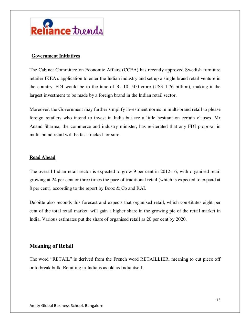 Reliance trends internship project