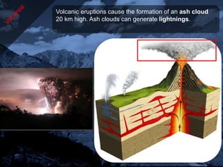 Volcanic eruptions cause the formation of an ash cloud
20 km high. Ash clouds can generate lightnings.
 