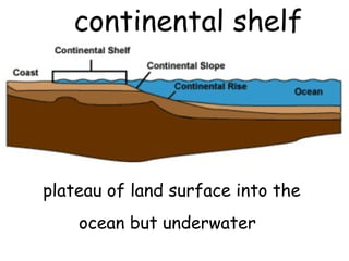 continental shelf plateau of land surface into the ocean but underwater   