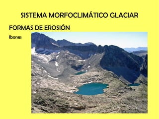 SISTEMA MORFOCLIMÁTICO GLACIAR
FORMAS DE EROSIÓN
Ibones
 