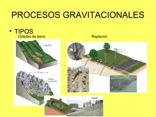 PROCESOS GRAVITACIONALES

TIPOS
Coladas de barro Reptación
 
