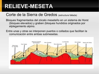 RELIEVE-MESETA Tajos y gargantas Tajo en Toledo  Hoces del Duratón (Segovia)  Arribes del Duero (Salamanca) 