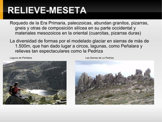 RELIEVE-MESETA Cuencas sedimentarias interiores : ocupan la parte central y oriental de la Meseta.  