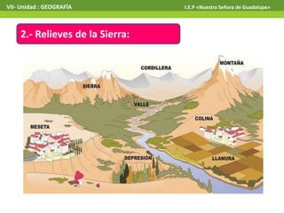 VII- Unidad : GEOGRAFÍA I.E.P «Nuestra Señora de Guadalupe» 
2.- Relieves de la Sierra: 
 