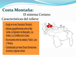 Costa Montaña:
El sistema Coriano
Características del relieve
 