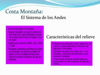 Costa Montaña:
El Sistema de los Andes
Características del relieve
 